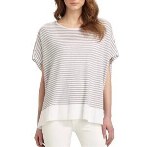 EILEEN FISHER Women’s 100% Linen Taupe and White Striped Poncho Top